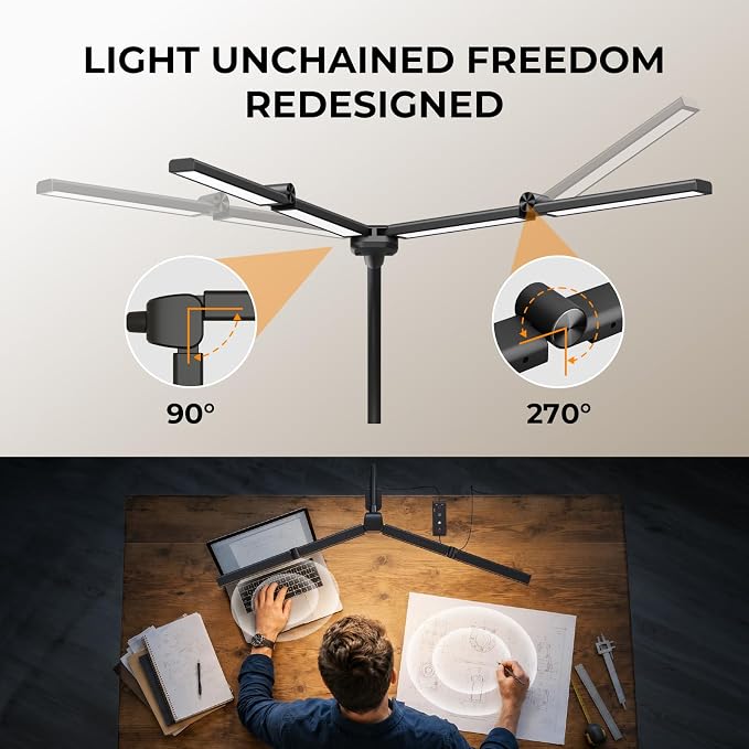 LED Desk Lamps for Home Office, Adjustable Swing Arm Desk Lamp with Clamp | Gooseneck Tall Clip on Desk Light for Sewing,Reading,Draw,Workbench,Study,Puzzle,Craft,Monitor,Architect,Computer,Task - Image 2