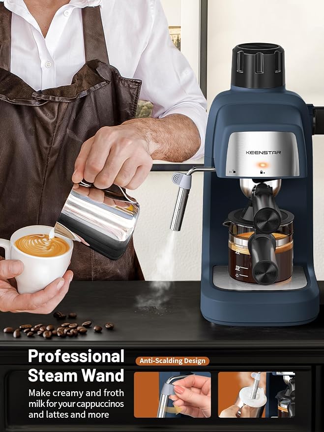 KEENSTAR 3.5Bar Espresso Machine with Milk Frother, 800W Compact Espresso and Cappuccino Maker, Preheating Function, 4-Cup Espresso Maker for Latte or Cappuccino, Gift for Coffee Lovers Upgrade - Image 3