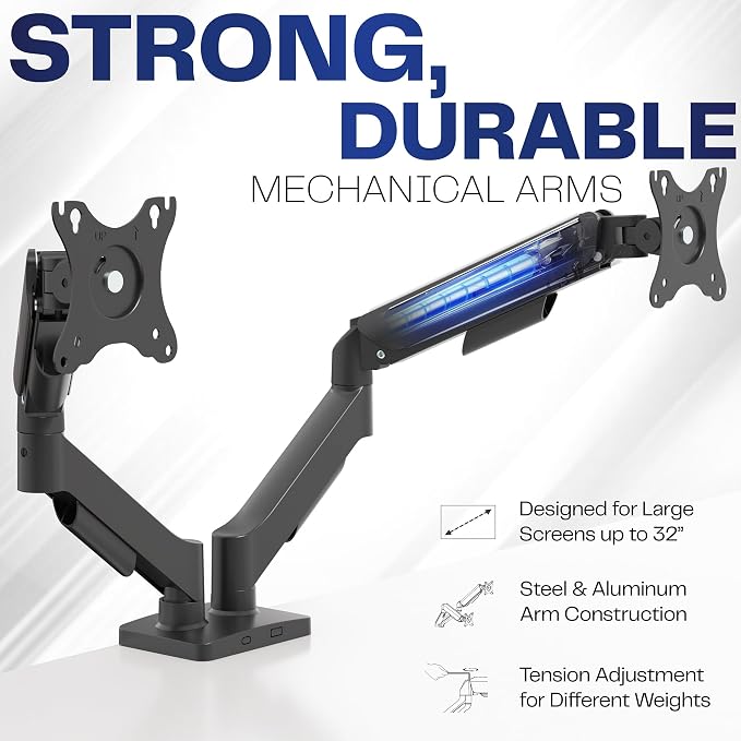 VIVO Dual Monitor Stand, Fully Adjustable Arms for 17 to 32 inch Screens, Mechanical Articulating Desk Mount, Gaming and Office Setups, VESA 75x75, 100x100, Max 19.8 lbs, Classic, Black, STAND-V002O - Image 3