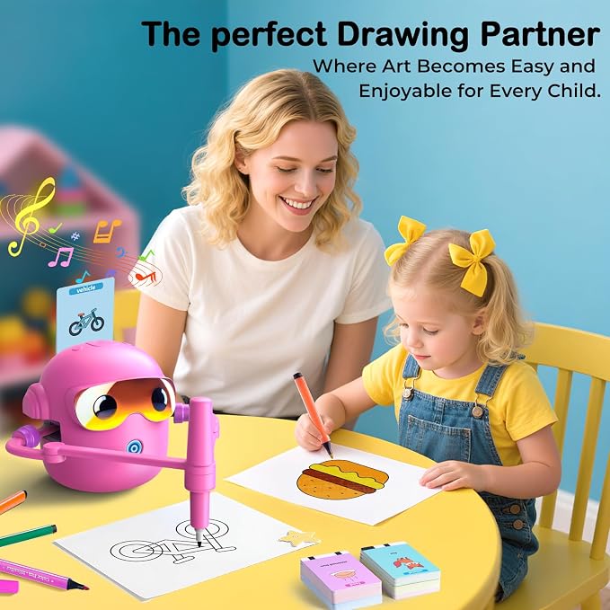 Drawing Robot for Kids with 100 Cards, Montessori Painting Learning Toys for 3 4 5 6 7 8 Year Old Boys Girls,Voice Interactive Early Learning Educational Drawing Toy Gift for Birthday Party - Image 5