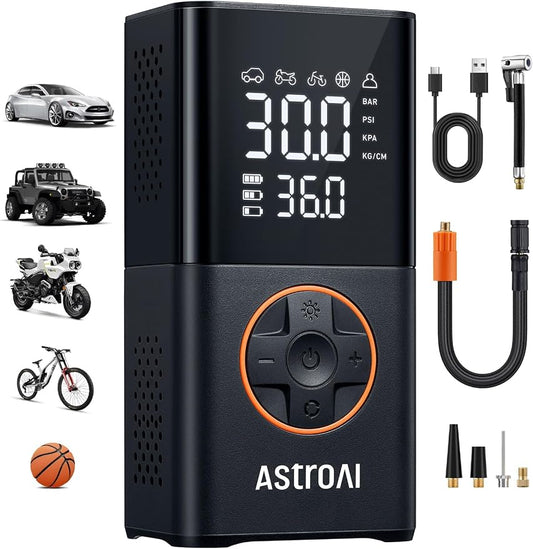 AstroAI L7 Tire Inflator Portable Air Compressor,150 PSI Cordless Mini Air Bike Auto Shut-Off Pump with Digital Display Pressure Gauge, Fast Inflation & LED Light for Car Tires,Motorcycles,Bikes,Balls by AstroAI