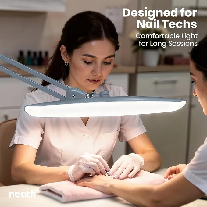 Neatfi XL 2200 Lumens 24W LED Desk Lamp – Shadow-Free Task Lighting | 4-Level Dimming | Home Office & Crafts Use | 20-Inch Wide Head (Gray, Non-CCT with Clamp) - Image 2