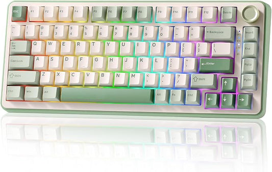 YUNZII B75 PRO 75% Wireless Mechanical Keyboard(Matcha Green,Cocoa V2) | Hot Swap Keyboard with Knob, Gasket Mount, Creamy Pre-lubed Switch for Smooth Typing, BT/USB-C/2.4G, for Gaming by YUNZIIMECHANICALKEYBOARD