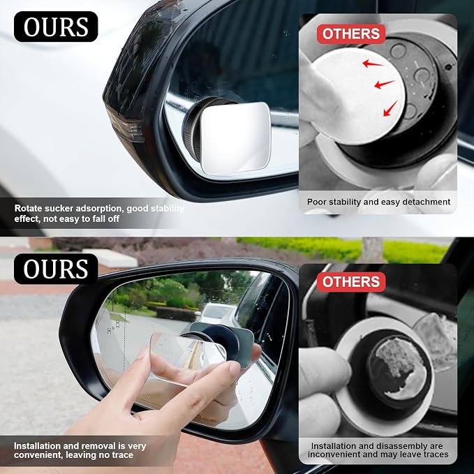 LivTee Blind Spot Car Mirror, Rectangular HD Glass Frameless Convex Side Mirror Blindspot, Reusable 360° Wide Angle Rear View Car Mirrors with Powerful Adjustable Suction Cup - Exterior Mirrors - Image 6