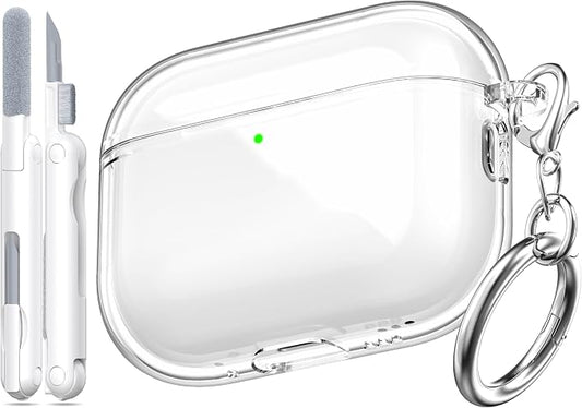 for AirPods Pro 3 Clear Case 2025, Military-Grade Shockproof, Soft TPU Highly Transparent Anti-Yellowing for AirPods Pro 3 Case with Cleaning Kit & Cute Round Buckle, Clear White by MHYALUDO