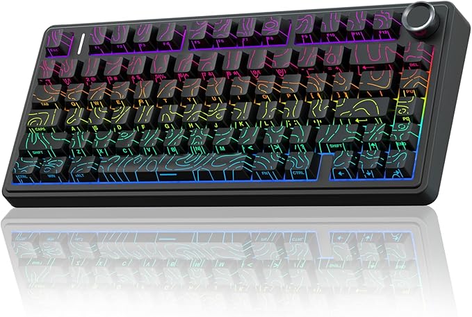 AULA F75 Pro Wireless Mechanical Keyboard with Knob,75% Hot Swappable Custom Gaming Keyboards,RGB Backlit,Pre-lubed Switches,Side Printed PBT Keycaps Creamy Sounding Computer Keyboard, Line Black by AULA