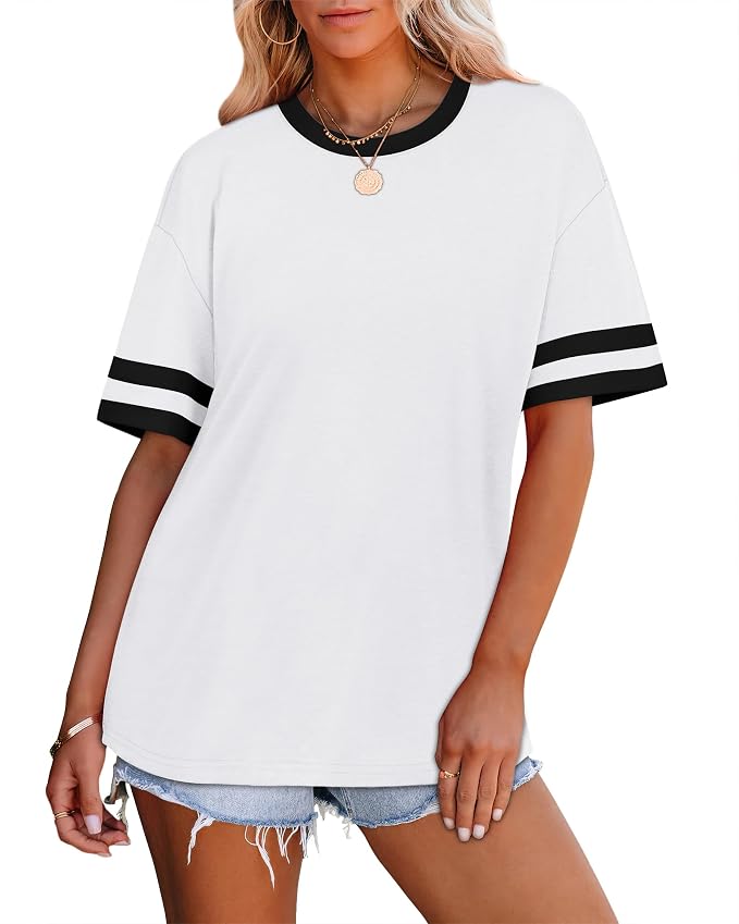 WIHOLL Womens T Shirts Loose Fit Short Sleeve Tees Crew Neck Color Block Summer Tops 2026 Fashion - Image 3