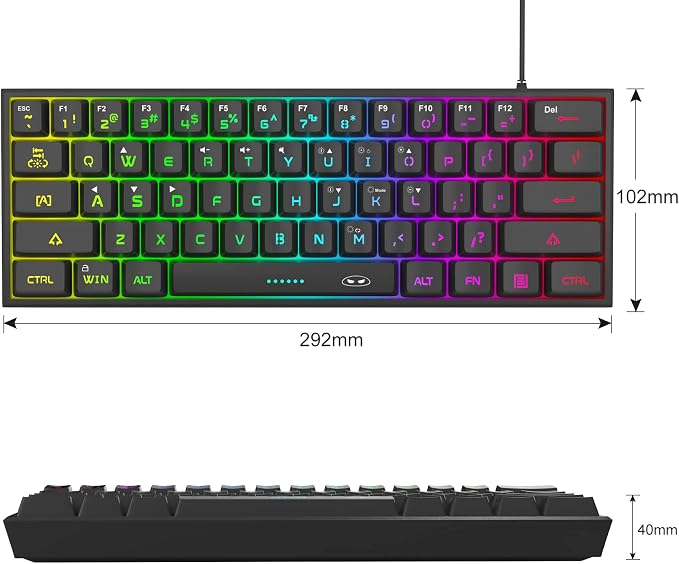 MageGee Mini 60% Gaming Keyboard, RGB Backlit 61 Key Ultra-Compact Keyboard, TS91 Ergonomic Waterproof Mechanical Feeling Office Computer Keyboards for PC, MAC, PS4, Xbox ONE Gamer(Black) - Image 6