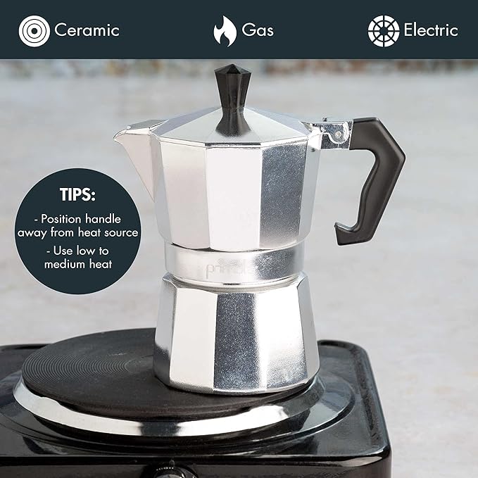 Primula Classic Stovetop Espresso and Coffee Maker, Moka Pot for Italian and Cuban Café Brewing, Greca Coffee Maker, Cafeteras, 3 Espresso Cups, Silver - Image 5