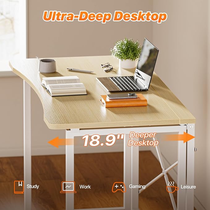 Huuger Folding Desk for Small Spaces, 31.5 Inch Foldable Computer Table, Easy Assembly, for Home Office, Study, Bedroom, Dorm, Space Saving, Small Writing Work Office Computer Desk, Oak - Image 4