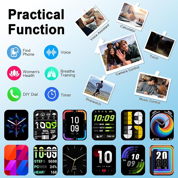 Smart Watch(Answer/Make Call), 1.91"HD Smartwatch for Men Women with Heart Rate/Sleep Monitor/Pedometer/Calories, 113+ Sports Fitness Watch Tracker, IP68 Waterproof Step Counter for Android iOS-Wine - Image 6