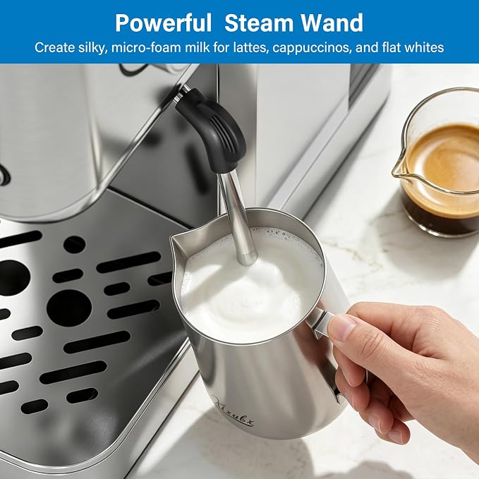 XIXUBX Cold Brew Espresso Maker with Steam Wand for Home & Office | Precise Pressure Gauge, 20 Bar Pump, 42 oz Water Tank, Milk Frothing Pitcher for Cappuccino & Latte, Brushed Stainless Steel - Image 5