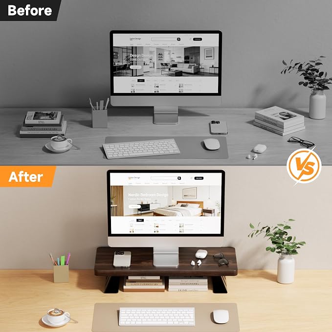 Monitor Stand - 24 Inch Wood Monitor Stand Riser, 220 Pounds Load Capacity Desk Monitor Riser for Laptop/PC/Printer, Desktop Stands Organizer for Home Office - Image 8