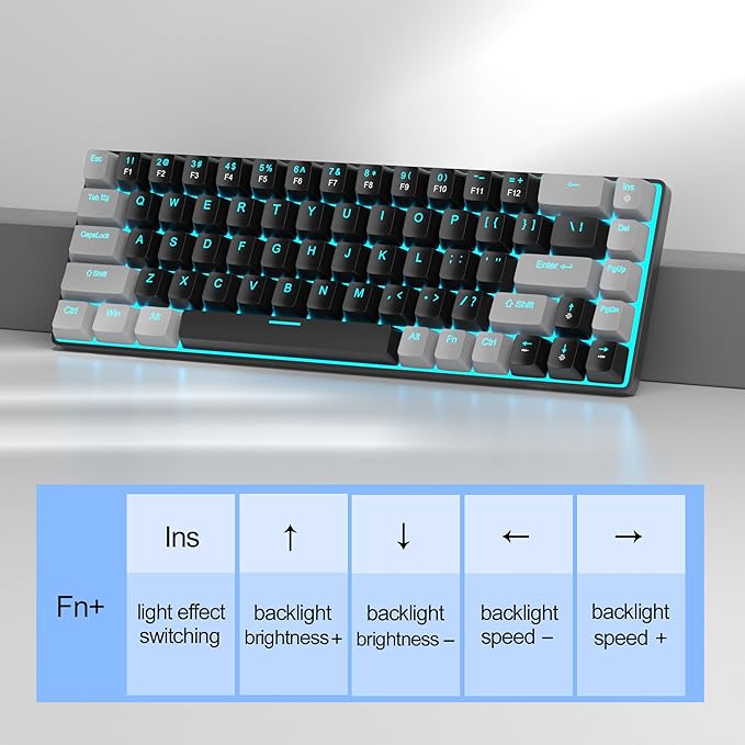 MageGee Portable 60% Mechanical Gaming Keyboard, MK-Box LED Backlit Compact 68 Keys Mini Wired Office Keyboard with Red Switch for Windows Laptop PC Mac - Black/Grey - Image 4