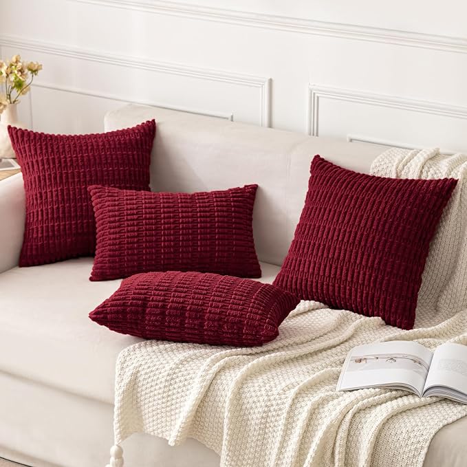 MIULEE Pack of 2 Burgundy Corduroy Decorative Pillow Covers 18x18 Inch Soft Boho Striped Throw Pillow Covers Modern Farmhouse Home Decor for Sofa Living Room Couch Bed - Image 2