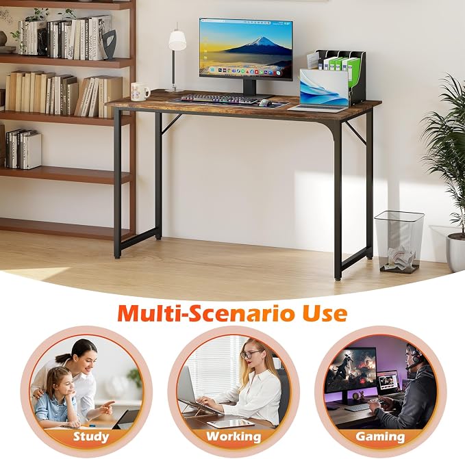 PayLessHere | 47 Inch Computer Desk | Vintage | Office Desk with Metal Frame, Adjustable Feet | Water-Resistant, Scratchproof Surface | Sturdy Writing Table for Home Office or Study | Pack of 1 - Image 7