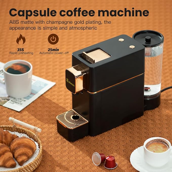 Mini Espresso Coffee Machine for Capsules Compatible with Nespresso OriginalL Machine, Espresso Maker Single Serve, Bestpresso Coffee Capsules Peet's Espresso more (Black) - Image 2