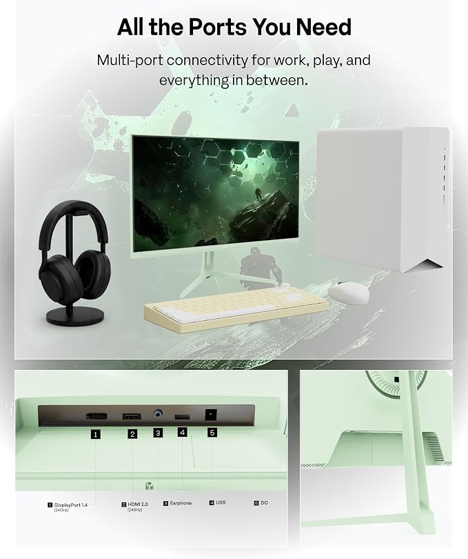 Pixio PX249 Wave Mint Green 24 inch 240Hz Refresh Rate FHD 1080p Resolution Fast IPS Panel 1ms GTG Response Time Built-in Speakers Gaming Monitor with Adaptive Sync - Image 5