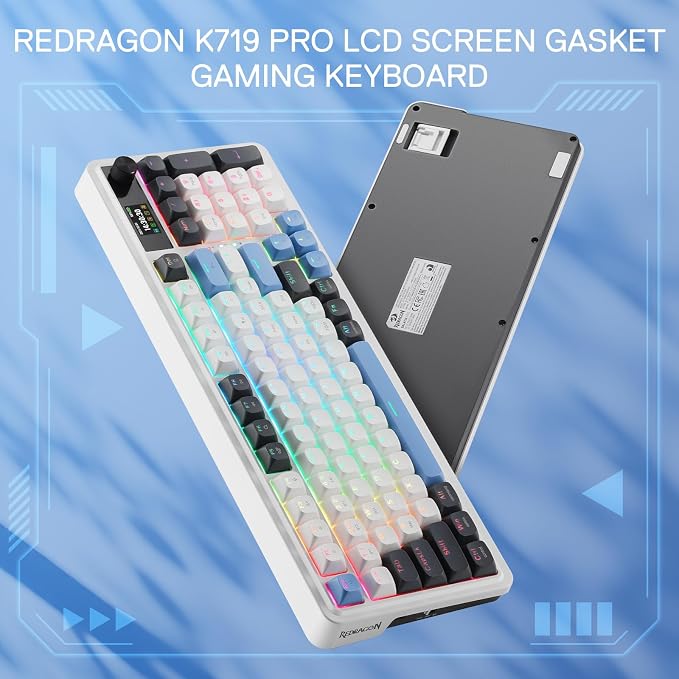Redragon K719 PRO Wireless 95-Key Gasket Gaming Keyboard, TFT Screen & Knob | Easy-Control LED Info Display, 0-Delay Tri-Mode, Cushioned 5-Layer Noise Dampening for Creamy Thocky Sound, Practical 95 keys - Image 10
