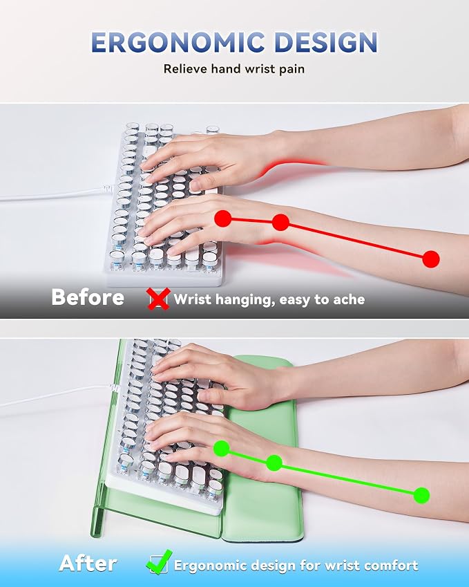 Laborio Computer Keyboard Wrist Rest, Keyboard Riser Stand for Desktop | Green, Ergonomic Acrylic Keyboard Holder, Non-slip Wrist Pad, Pain Relief for Typing, Multiple Colors - Image 2