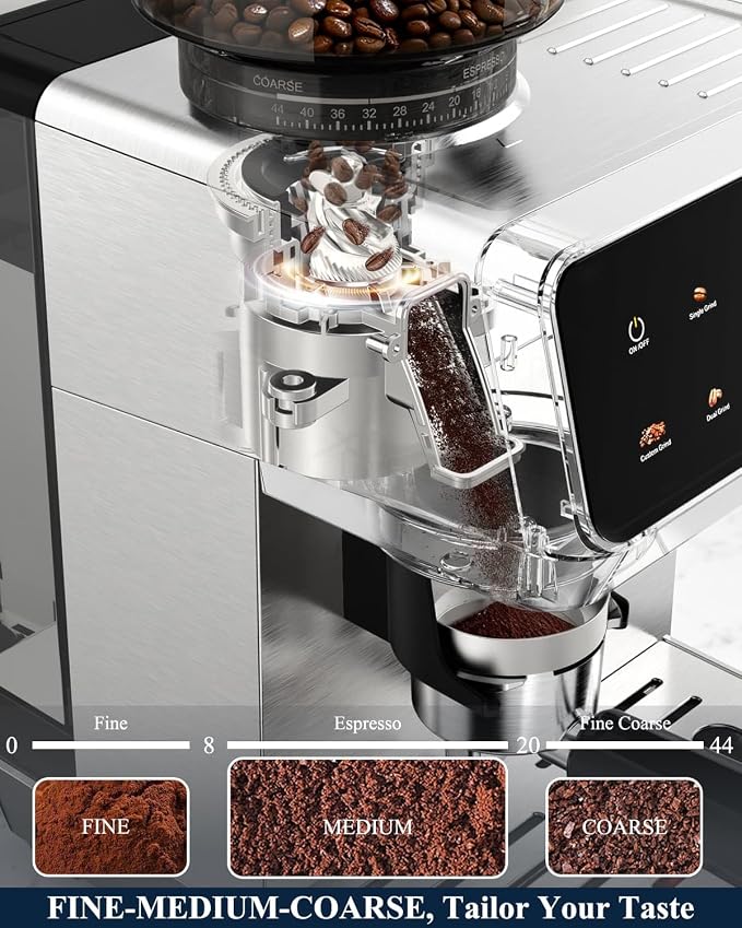 CM1620 Espresso Machine with Built-in Burr Grinder, 20 Bar Bean-to-Cup Espresso Maker with 44 Grind Settings & Steam Wand, Touchscreen Coffee Machine for Latte, Cappuccino - Image 3