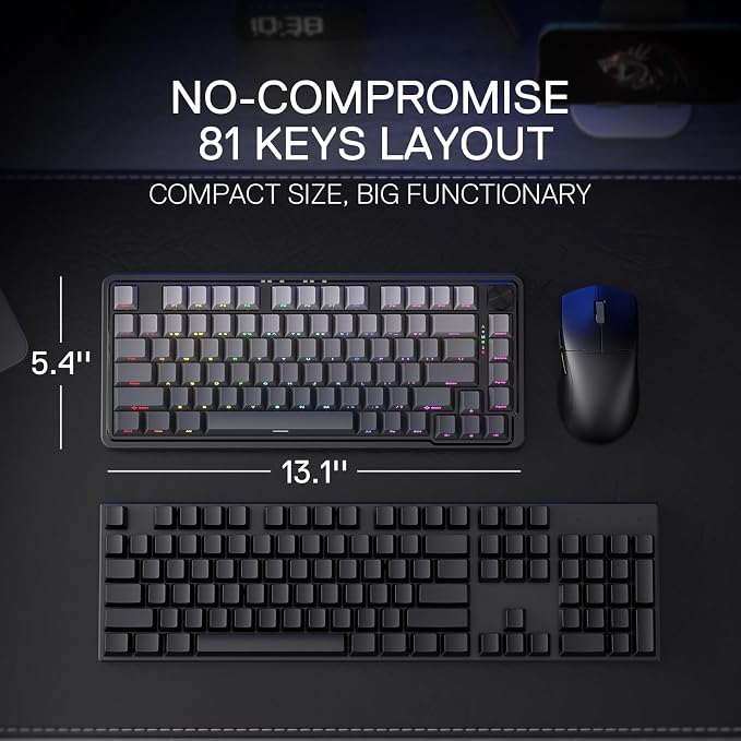 Redragon K673 PRO Wireless 81-Key RGB Gasket Gaming Keyboard, Scroll Knob | Multi-Function Control Wheel, 0-Delay Tri-Mode, Cushioned 5-Layer Noise Dampening for Creamy Thocky Sound, Compact 80% Size - Image 3