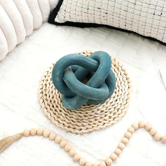 Yalikop 3 Link Wood Knot Decor Rustic Home Décor Accents Hand Carved Coffee Table Decoration, Boho Chain Link Decoration, Modern Shelf, Rustic Objects for Home Living Room Bedroom(Blue) - Image 7