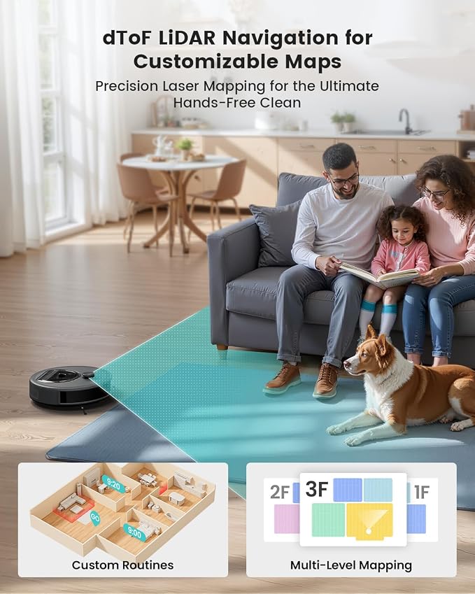 Lefant Robot Vacuum and Mop, Upgraded LiDAR Navigation, 450ml Visible Dustbin, Strong Suction, Multi-Floor Mapping, Self-Charge, WiFi/Alexa/APP, Multi-Surface Cleaning, M330 Pro Grey - Image 2