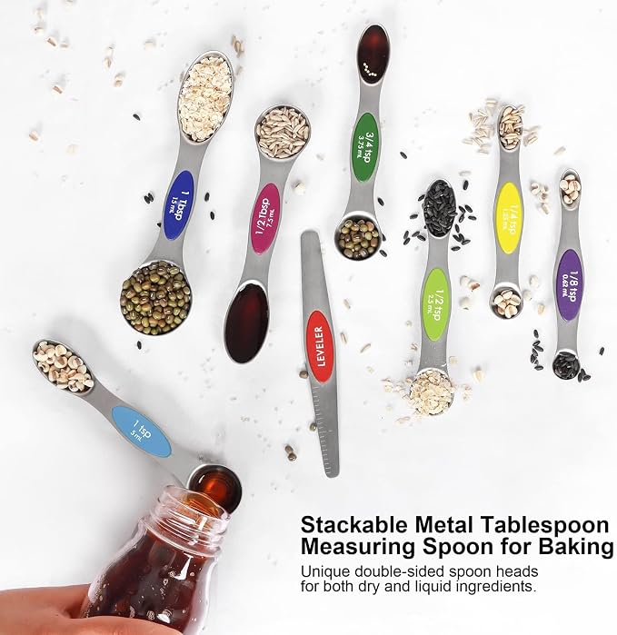 Magnetic Measuring Spoons Set Stainless Steel with Leveler, 8pcs Multicolors Measuring Cups Set for Baking, Measuring Cups and Spoon Set Kitchen Gadgets Apartment Essentials Fits in Spice Jars - Image 5