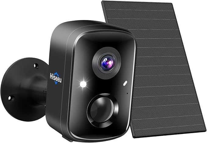 Hiseeu Security Cameras Wireless Outdoor, Solar Powered 3K 4MP Surveillance WiFi Cameras for Home Security Outside, PIR/AI Motion Detection, Waterproof, Color Night Vision, 2-Way Audio, Black by Hiseeu