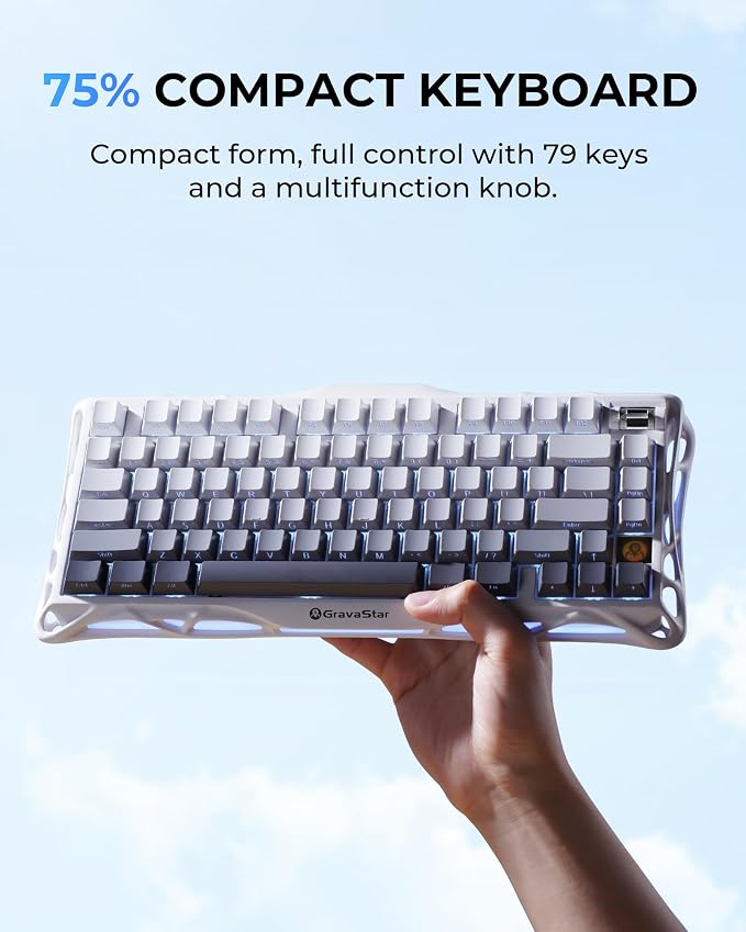 GravaStar Mercury K1 75% Wireless Mechanical Gaming Keyboard RGB Backlit | Gasket Mount, Hot Swappable Linear Switches, Creamy Sound Keyboard, 2.4GHz/USB-C/Bluetooth 5.0, for Win/Mac【Gradient White】 - Image 3