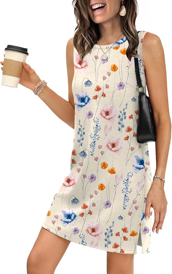 WIHOLL Casual Dresses for Women Crewneck Sleeveless Tank Dress Summer Spring Boho Vacation Clothes - Image 2