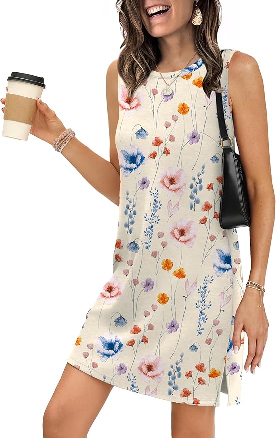 WIHOLL Casual Dresses for Women Crewneck Sleeveless Tank Dress Summer Spring Boho Vacation Clothes - Image 2