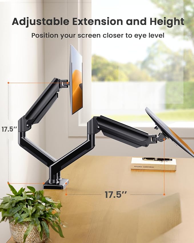 ErGear Dual Monitor Stand up to 33 inches Screen, Load-Bearing Max 22 lbs Each Arm, Adjustable Dual Monitor Mount, Sturdy Steel vesa Monitor Mount with Stable VESA 75x75 100x100mm - Image 5