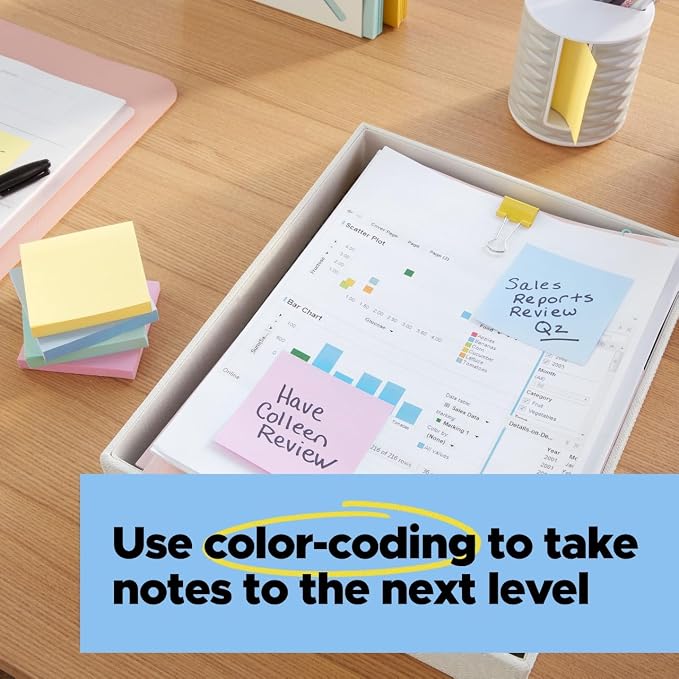 Post-it 100% Recycled Super Sticky Notes, 3 x 3 in, Pastels, 5 Pads | School Supplies and Office Products, 2X the Sticking Power - Image 8