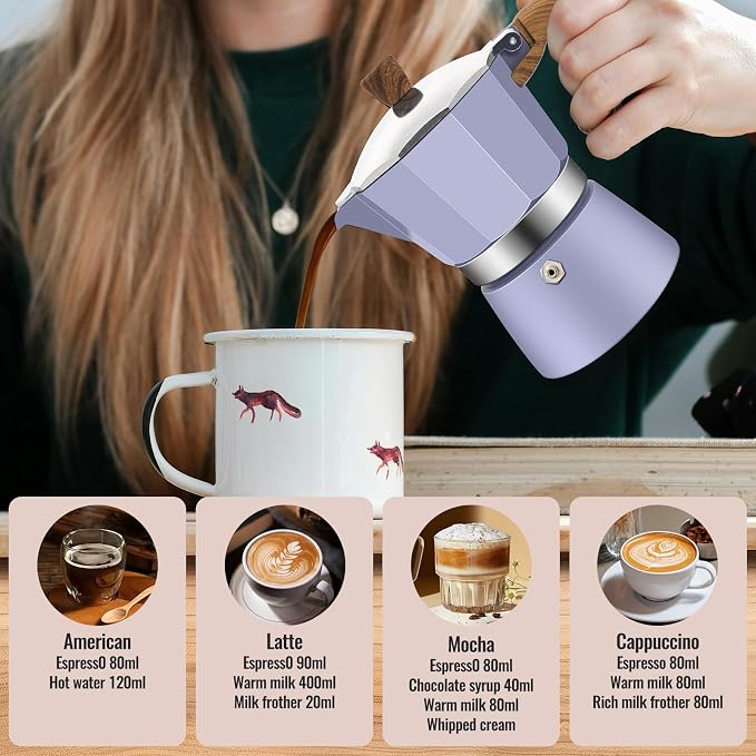 12 Cup Aluminum Moka Pot Classic Stovetop Espresso Coffee Maker 600ml 20oz Coffeemaker Percolator Mocha Pot Greca Coffee Maker Cafe Makers for Italian and Cuban Café Brewing Purple - Image 7
