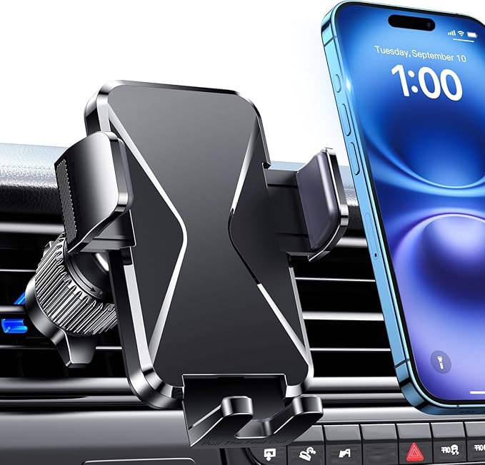Qifutan Cell Phone Holder [Never Fall Upgrade Clip] Phone Holder Car Automobile Air Vent Hands Free for Car Fit Car Phone Holder Mount for All for iPhone Android Smartphone by Qifutan