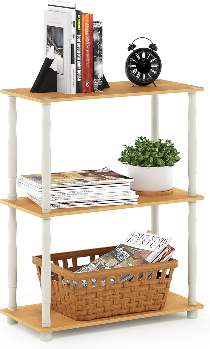 Furinno Turn-N-Tube 3-Tier Compact Multipurpose Shelf Display Rack with Classic Tube, Beech/White by Furinno-FitsYourSpaceFitsYourBudget