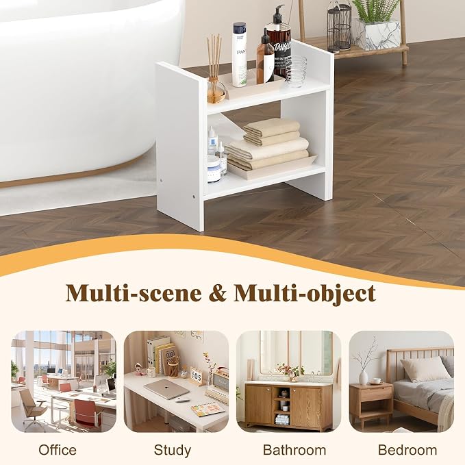 Desk Shelves Wood Desktop Orgnizer Shelf. Office Organization for Top of Desk Organizers and Accessories Bookshelf Shelving,Adjustable Tier H-Shape Mini Bookcase(White) - Image 5