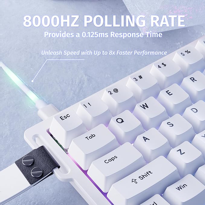 ATTACK SHARK X68 HE 60% Wired RT 8K Keyboard and Wireless R1 Mouse-White | Adjustable Actuation,Hall Effect Mechanical Magnetic Switch,Coiled Cable,USB C/2.4Ghz/BT Ultralight 18K DPI Mice for PC Gamer - Image 3