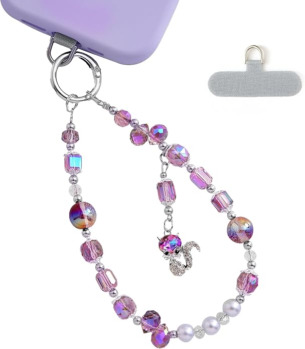 Phone Charm with Beaded Crystals, Anti-Theft Phone Strap, Hands-Free & Detachable Cellphone Lanyard, Cellphone Chain Wristlet with Tether Tab by Spetase
