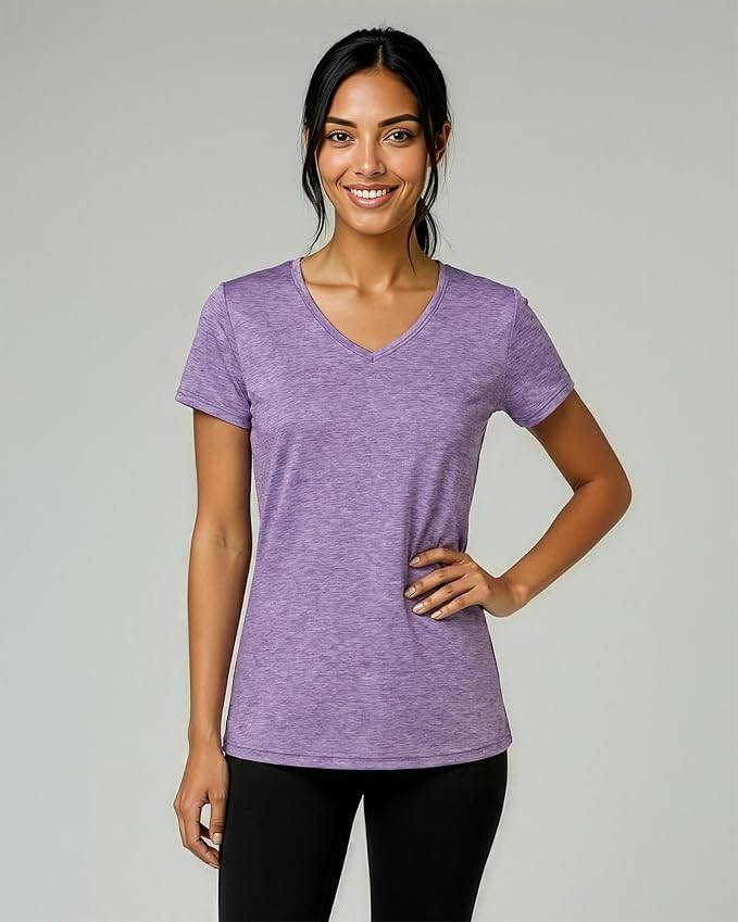 5 Pack Women's Dry Fit V Neck Workout Tops T Shirts Athletic Gym Yoga Tees | Available In Plus Size, Cooling Moisture-Wicking, Short Sleeve, Quick-Dry, Fitness, Stretch, Exercise, Running, Hiking - Image 2