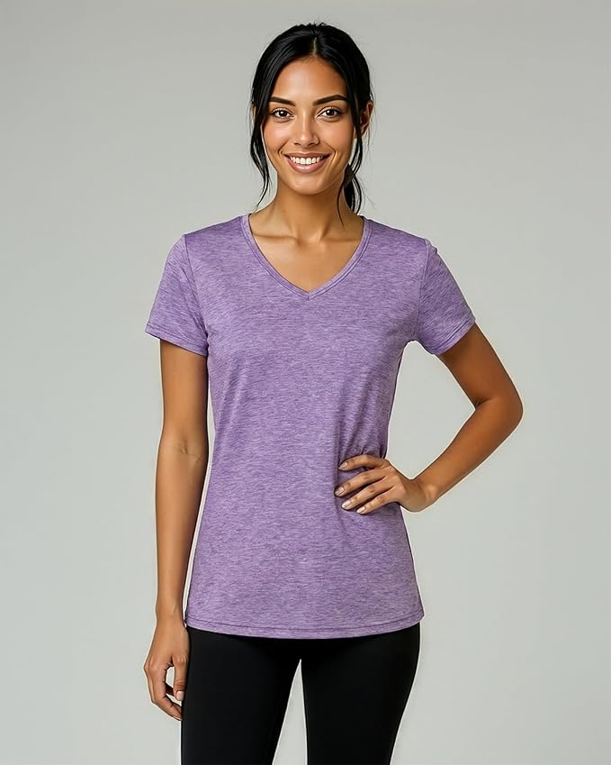 5 Pack Women's Dry Fit V Neck Workout Tops T Shirts Athletic Gym Yoga Tees | Available In Plus Size, Cooling Moisture-Wicking, Short Sleeve, Quick-Dry, Fitness, Stretch, Exercise, Running, Hiking - Image 2