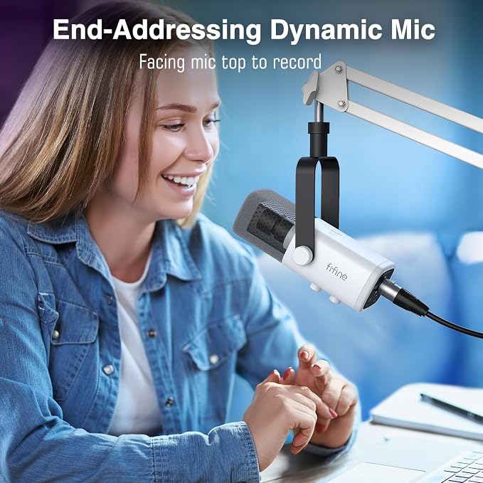 FIFINE AmpliGame AM8TW Gaming XLR/USB Microphone Kit Streaming Dynamic Mic | Computer Mic with Controllable RGB, Headphones Jack, Gain Knob, Arm Stand, for Vocal Podcast Recording Voiceover, White - Image 9