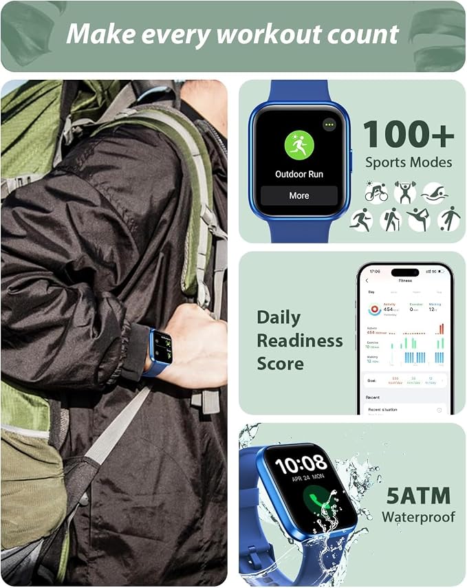 Smart Watch for Women Android & iPhone, Alexa Built-in, 1.8" Touch Screen Fitness Tracker with Answer/Make Calls, IP68 Waterproof Heart Rate/Sleep/SpO2 Monitor, Pedometer, 100+ Sport Modes, Dark Blue - Image 4