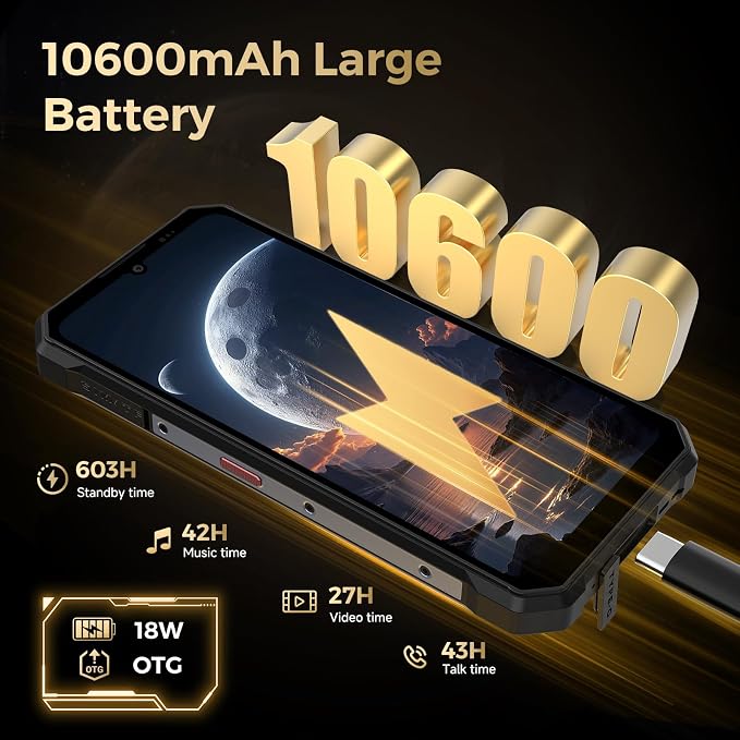 F0SSiBOT F109S Unlocked Rugged Phone, 10600mAh Battery 24GB RAM 256GB ROM (2TB Exp.), 6.74" FHD+ & 1.32" Dual Screen Android 15 Smartphone, 50MP AI Camera, IP68 Military Cell Phone-T-Mobile - Image 4