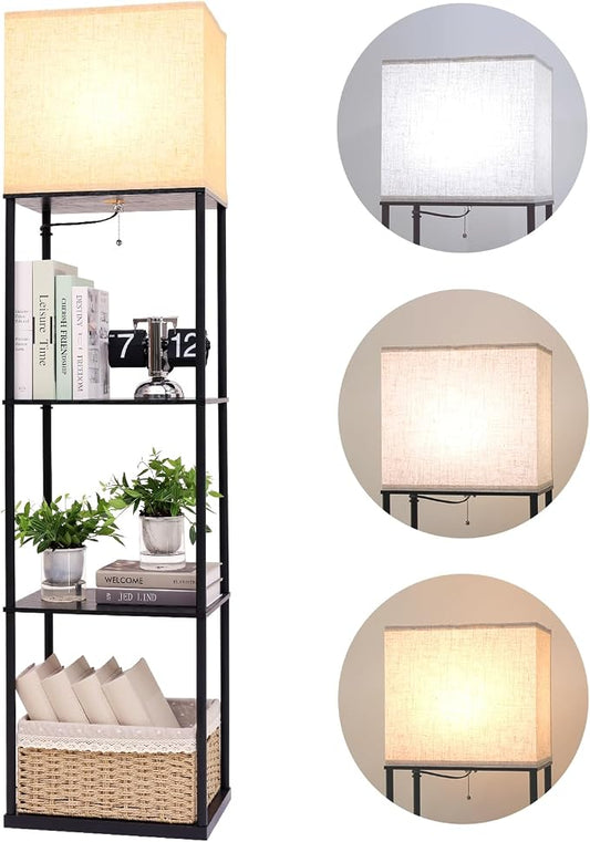 Gupuzm Floor Lamp with Shelves, Large Size Rectangle Standing Lamp with 3 Color Temperature Bulb, Corner Display Bookshelf Lamp for Living Room, Bedroom and Office (Black-9) by GUPUZMproducesandsellslamp