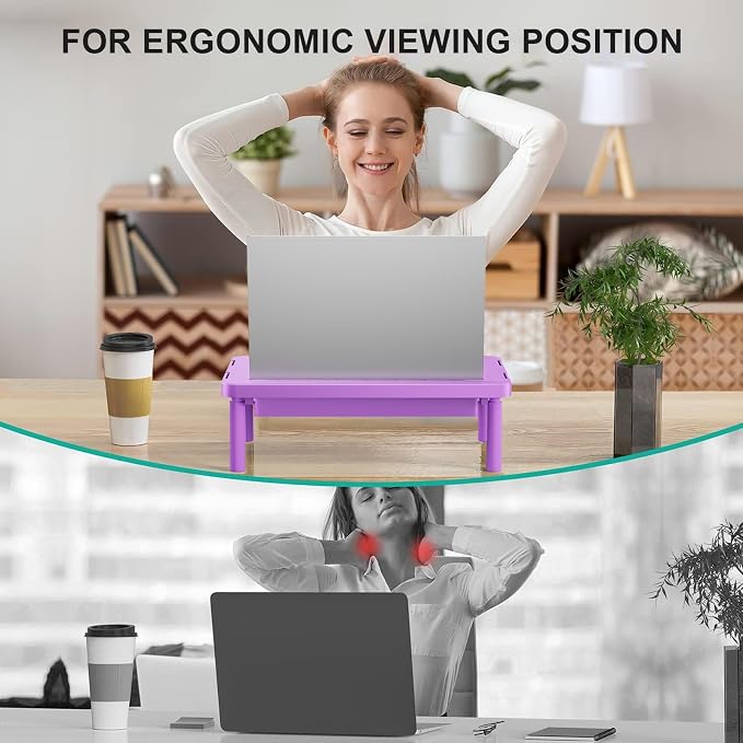 WALI Computer Monitor Stand with Storage, Desk Monitor Riser 3 Height Adjustable, Laptop Riser with Airflow Vents, Desk Organizer for Computer, Laptop, Printer (PTT002-V), 1 Pack, Violet - Image 5