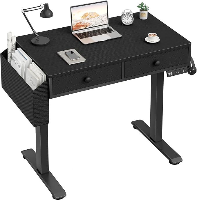 KLUVIS Electric Standing Desk with Drawers - 32 Inch Small Black Height Adjustable Sit Stand Desk with Storage for Home Office Bedroom, Study Writing Compact Stand up Computer Desks for Boys Girl Work by Unknown