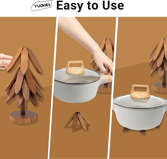 Yuoyar Wooden Tree-Shaped Trivets Set for Coffee Table, Kitchen - Image 3
